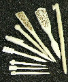 An assortment of different hand carved bone hair/clothes pins from different periods spanning Roman to medieval. Size: up to 150mm long